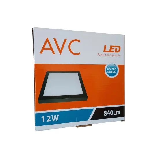 PLAFON LED 12W AVC APLICAR CUADRADO FRIO NEGRO
