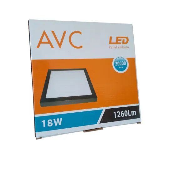 PLAFON LED 18W AVC APLICAR CUADRADO FRIO NEGRO