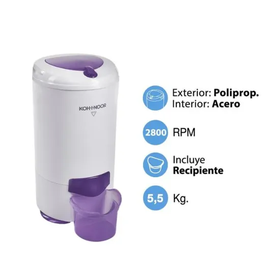 Secarropas Centrífugo Kohinoor Línea Visión 5,5Kg.